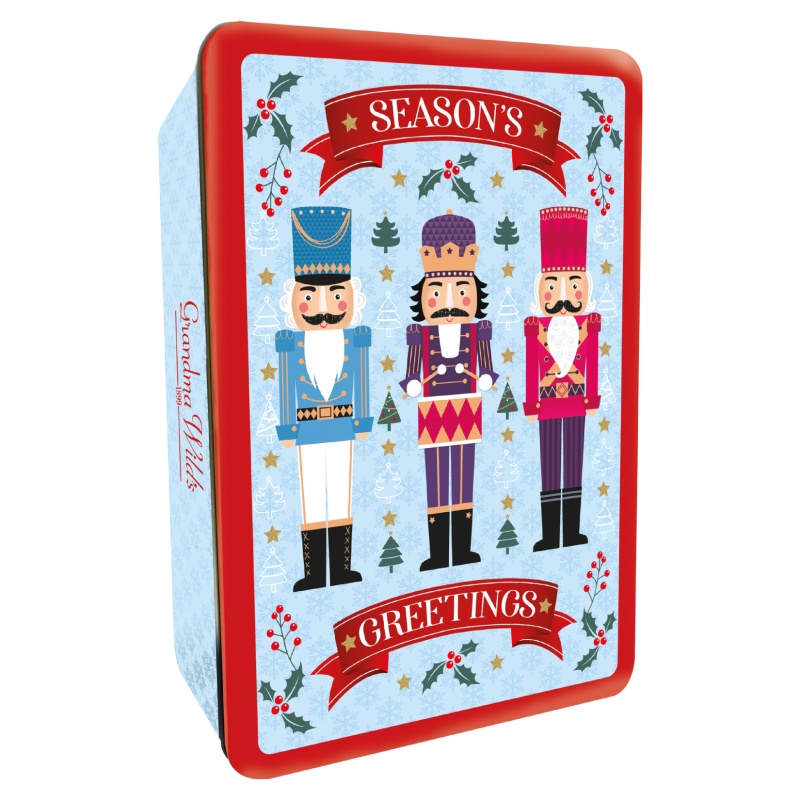 Embossed Nutcracker Christmas Gift Tin Assorted Biscuits Grandmas Wild's 300g